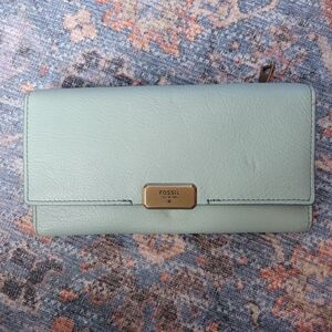 Fossil Turquoise Trifold Leather Wallet